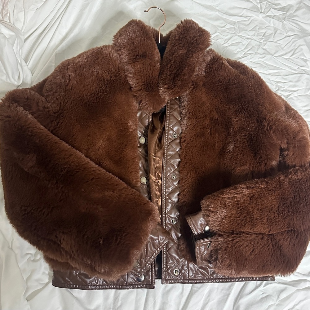 ASTR the label. Brown fluffy jacket. Pre owned.